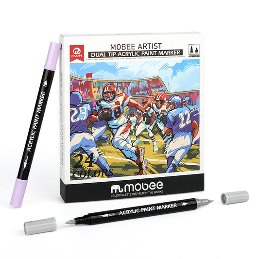 Marcadores Acrílicos Doble Punta Fina/Pincel Mobee 24 Colores