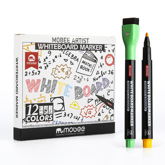 Plumones de Pizarra Mobee Con Borrador 12 Colores