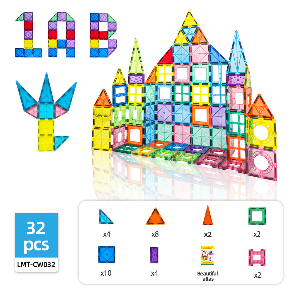 Set Figuras Magnéticas Magnetic Tiles 32 Piezas