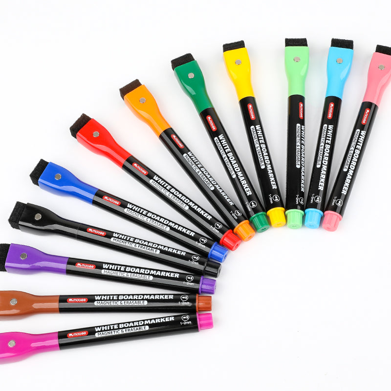 Plumones de Pizarra Mobee Con Borrador 12 Colores