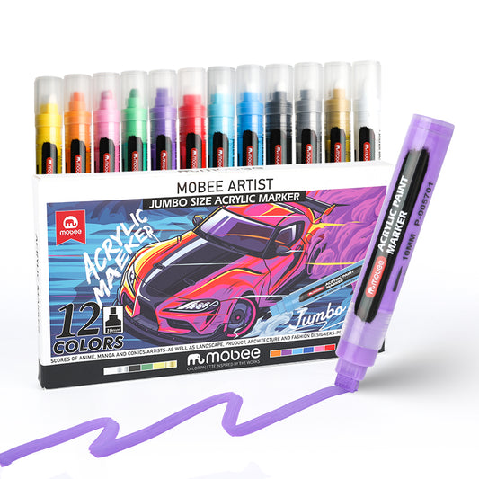 Marcadores Acrílicos Mobee Punta Gruesa 10mm 12 Colores