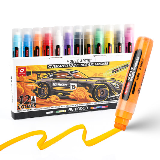 Marcadores Acrílicos Mobee Punta Gruesa 15mm 12 Colores
