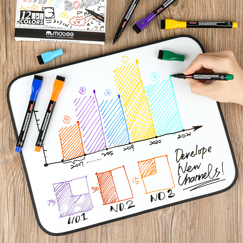 Plumones de Pizarra Mobee Con Borrador 12 Colores