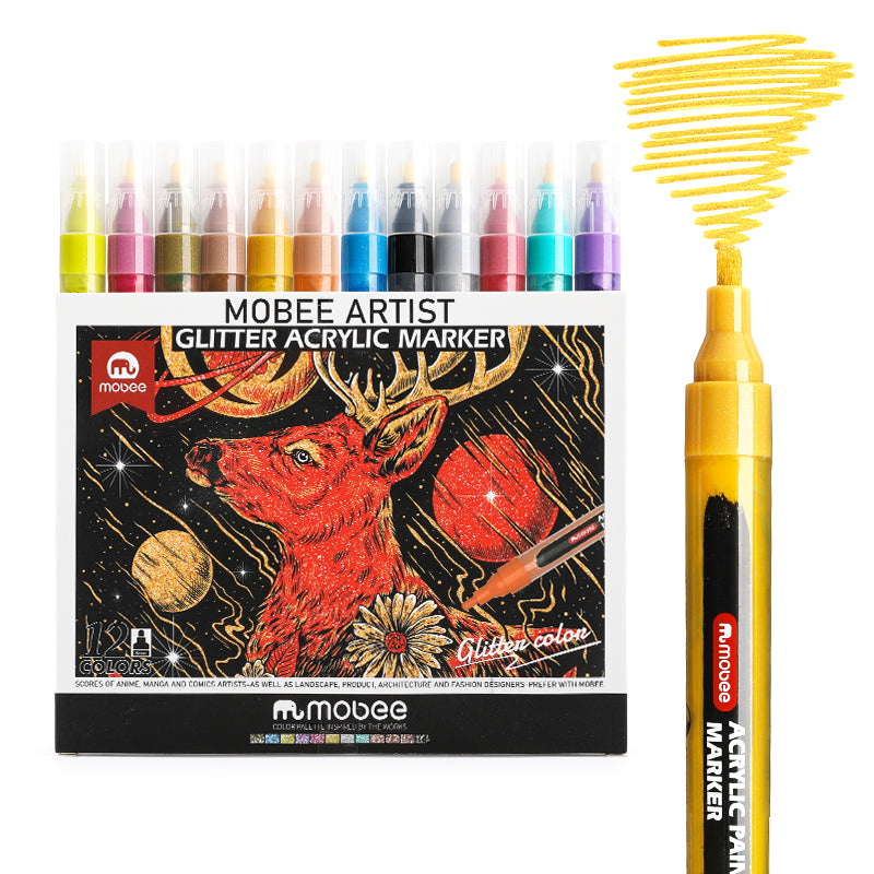 Marcadores Acrílicos Mobee 12 Colores Glitter – Bottegachile