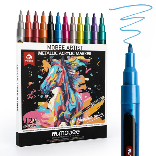 Marcadores Acrílicos Mobee Metálicos Punta Fina 12 Colores