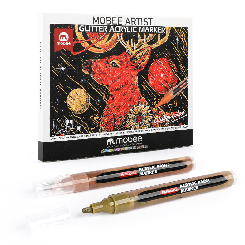 Marcadores Acrílicos Mobee 12 Colores Glitter – Bottegachile